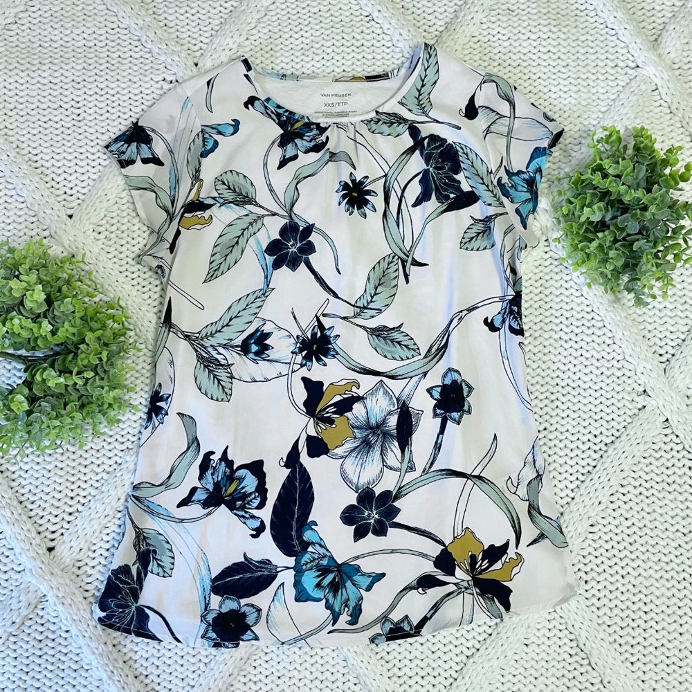Van Heusen Mixed Media Blouse (Navy Floral)
